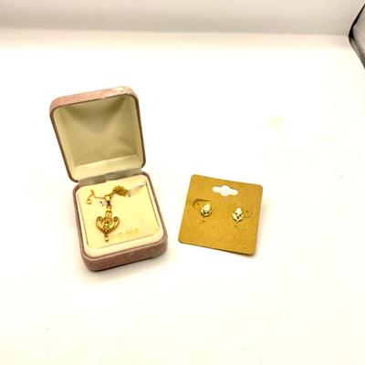 1671 Antique 14k Yellow Gold Enamel Pendant and Chain (as-Is) with 14k Yellow Gold Opal Earrings