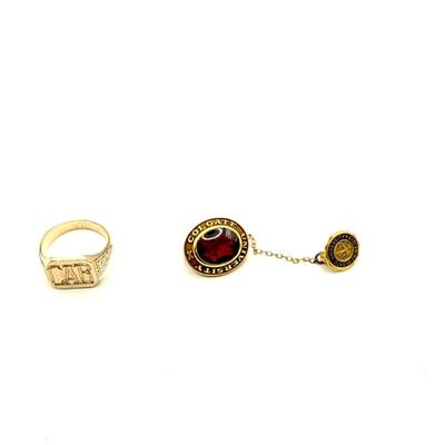 1691 10k Yellow Gold Colgate University Pin with Gold Initial Ring