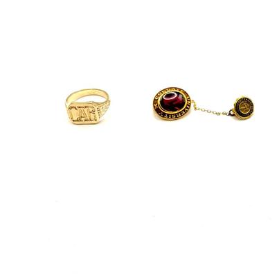 1691 10k Yellow Gold Colgate University Pin with Gold Initial Ring