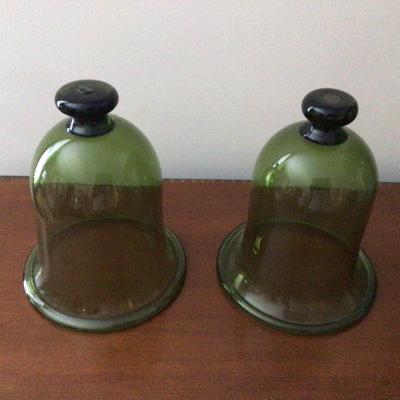 1676 Green Glass Cloche Pair