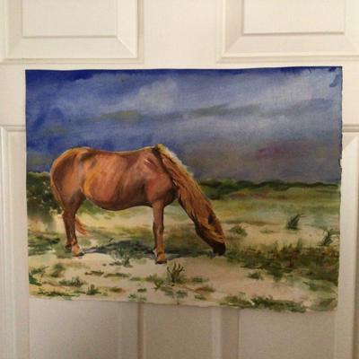 1645 Large Watercolor Horse Painting Original