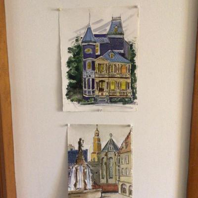 1640 Streetscape Watercolor Painting Lot Originals
