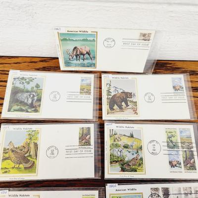 9 PC- 1ST DAY ISSUE STAMPS - WILDLIFE HABITATS & AMERICAN WILD LIFE