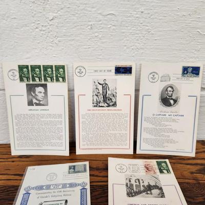 7 pc POSTCARD - 1ST DAY ISSUE STAMPS - PRESIDENT LINCOLN COLLECTION