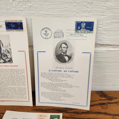 7 pc POSTCARD - 1ST DAY ISSUE STAMPS - PRESIDENT LINCOLN COLLECTION