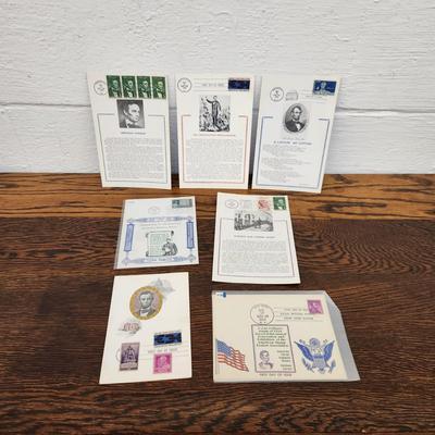 7 pc POSTCARD - 1ST DAY ISSUE STAMPS - PRESIDENT LINCOLN COLLECTION
