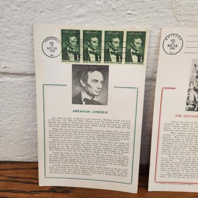 7 pc POSTCARD - 1ST DAY ISSUE STAMPS - PRESIDENT LINCOLN COLLECTION