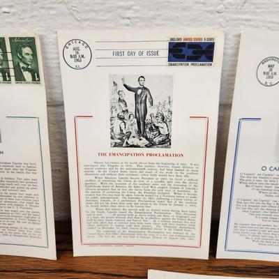 7 pc POSTCARD - 1ST DAY ISSUE STAMPS - PRESIDENT LINCOLN COLLECTION