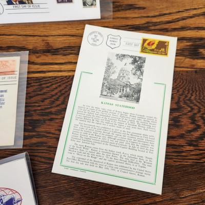 4 PC - 1ST DAY ISSUE STAMPS - KANSAS THEME POSTCARDS