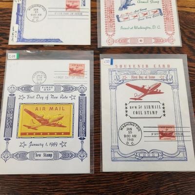 4 PC - 1ST DAY ISSUE STAMPS - AIR MAIL POSTCARD BUNDLE