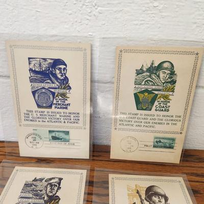 4 PC - 1ST DAY ISSUE STAMP COLLECTION - ARMED FORCES POSTCARDS