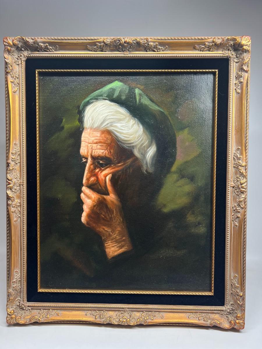 Vintage Southern Gothic Country Gasping Elderly Lady Oil