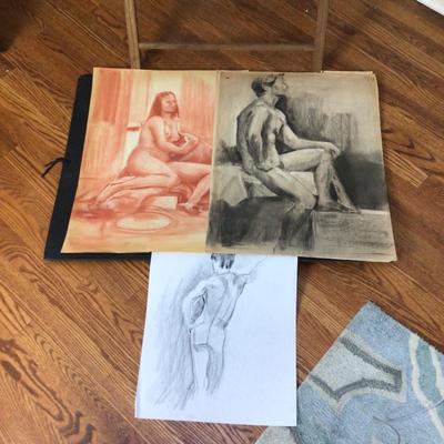 1598 Artist Nudes Sketches Lot with Portfolio Case