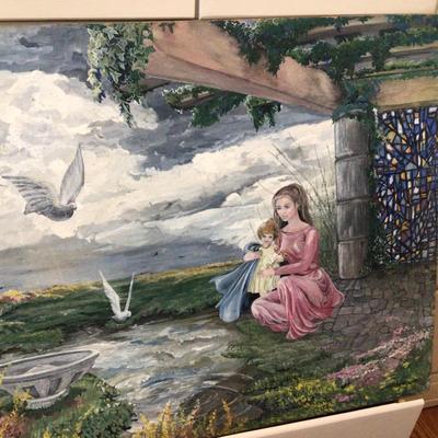 1601 Acrylic Mother & Daughter on Board Original Art