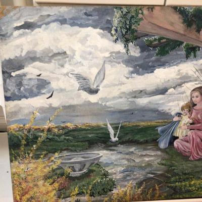 1601 Acrylic Mother & Daughter on Board Original Art