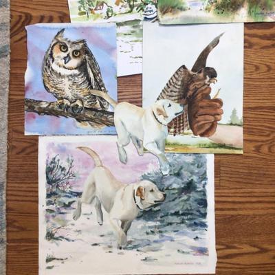 1602 Watercolor Painting Lot of Animals