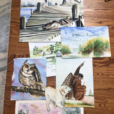 1602 Watercolor Painting Lot of Animals