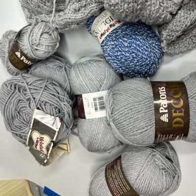 Knitting Crochet Lot - Grey Yarn & Partial Blanket Project