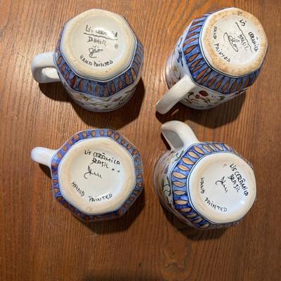 Lis Ceramica Brazilian hand-painted pottery set of 4 mugs