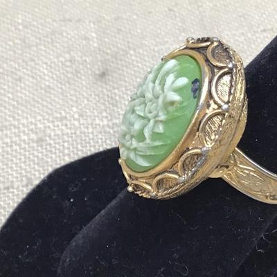 Vanda Moon Song Cameo Poison Perfume Ring Green Goldtone Carved Flower ...