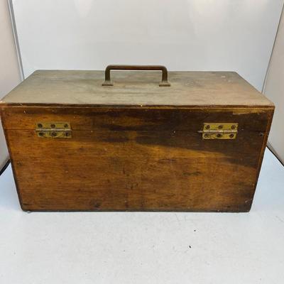 Vintage Wood Hinged Lid Storage Box Toolbox