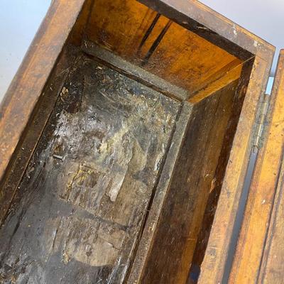 Vintage Wood Hinged Lid Storage Box Toolbox