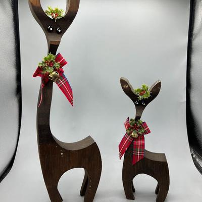 Vintage Three Piece Midcentury Wood Cut Out Christmas Holiday Reindeer Figurines