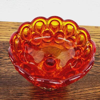 VINTAGE AMBERINA SMITH MOON GLASS CANDY DISH