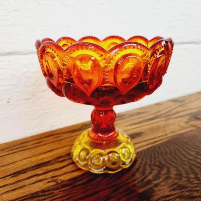 VINTAGE AMBERINA SMITH MOON GLASS CANDY DISH