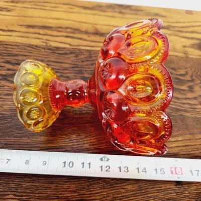 VINTAGE AMBERINA SMITH MOON GLASS CANDY DISH