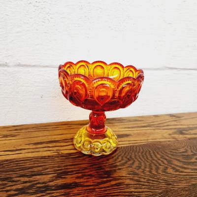 VINTAGE AMBERINA SMITH MOON GLASS CANDY DISH