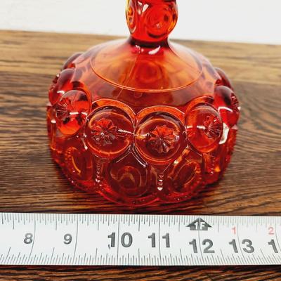 VINTAGE AMBERINA SMITH MOON GLASS CANDY DISH
