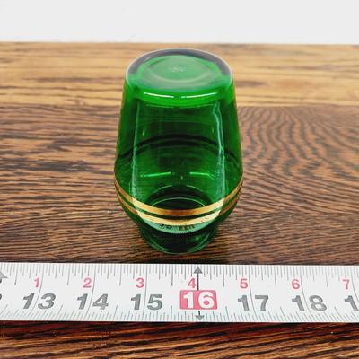VINTAGE EMERALD GREEN W/ GOLD STRIPE GLASS VASE