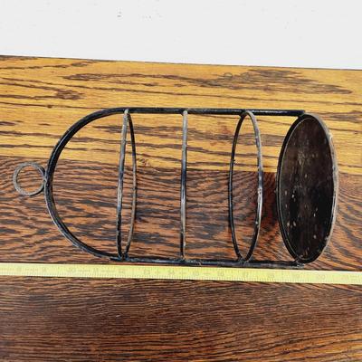 BLACK METAL CANDLE / WINE BOTTLE HANGING HOLDER