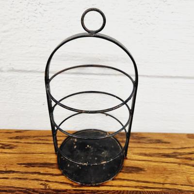 BLACK METAL CANDLE / WINE BOTTLE HANGING HOLDER