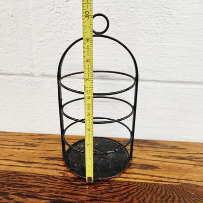 BLACK METAL CANDLE / WINE BOTTLE HANGING HOLDER