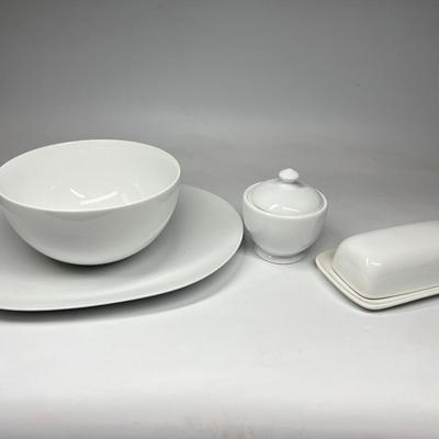 White Kitchenware Dishware Serving Piece Lot Dish Platter Butter Container Sugar Bowl