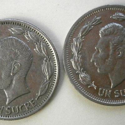 REPUBLICA DEL ECUADOR 1970 & 1974 UN SUCRE Coins.