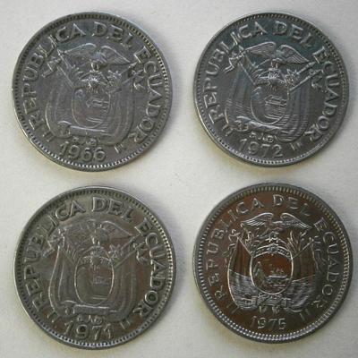 REPUBLICA DEL ECUADOR 1966, 1971, 1972 & 1975 20 Centavos Coins
