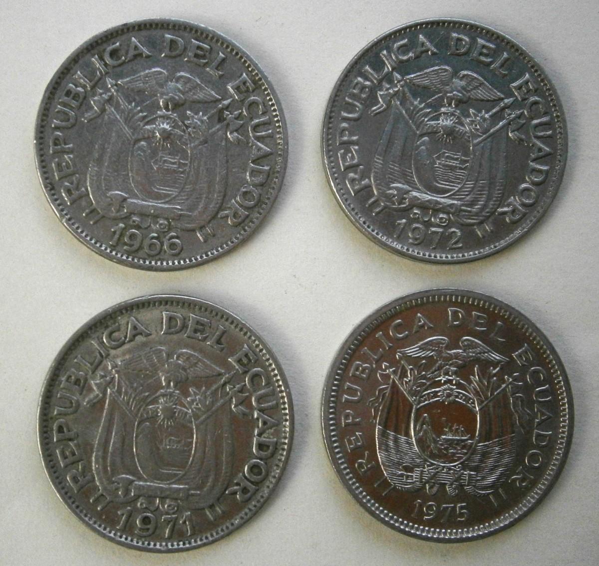 REPUBLICA DEL ECUADOR 1966, 1971, 1972 & 1975 20 Centavos Coins ...
