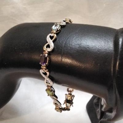 Vintage Ross Simon Diamond, Amethyst, Peridot, Citrine Gold Vermeil 7" Bracelet
