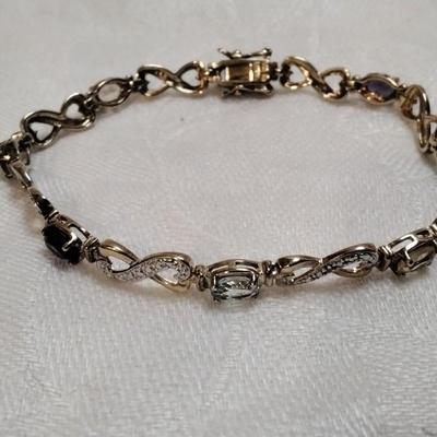 Vintage Ross Simon Diamond, Amethyst, Peridot, Citrine Gold Vermeil 7" Bracelet
