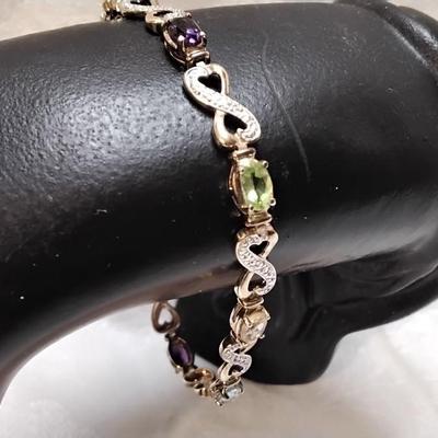 Vintage Ross Simon Diamond, Amethyst, Peridot, Citrine Gold Vermeil 7" Bracelet