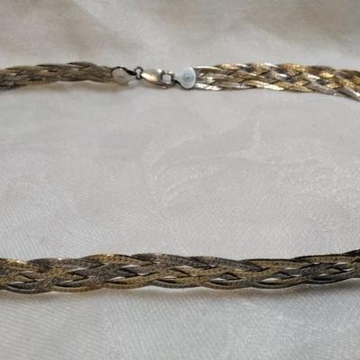 Very Substantial Italian 2 Tone 6 (Gold, Silver) Braid Herringbone 17" 925 Necklace