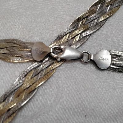 Very Substantial Italian 2 Tone 6 (Gold, Silver) Braid Herringbone 17" 925 Necklace