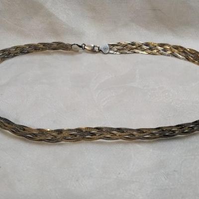 Very Substantial Italian 2 Tone 6 (Gold, Silver) Braid Herringbone 17" 925 Necklace