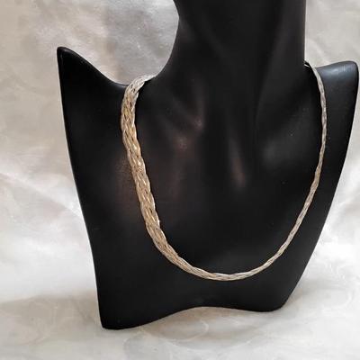 Very Substantial Italian 2 Tone 6 (Gold, Silver) Braid Herringbone 17" 925 Necklace