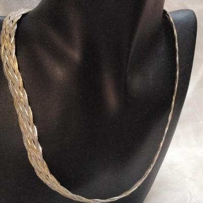 Very Substantial Italian 2 Tone 6 (Gold, Silver) Braid Herringbone 17" 925 Necklace