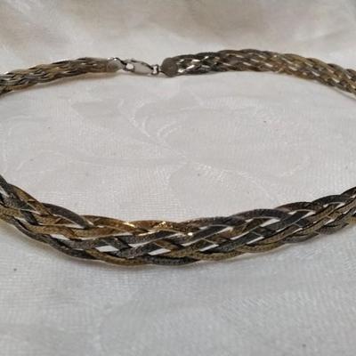 Very Substantial Italian 2 Tone 6 (Gold, Silver) Braid Herringbone 17" 925 Necklace