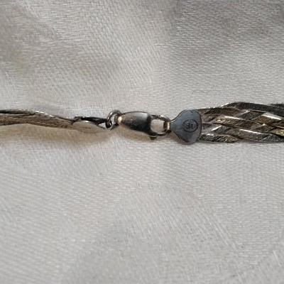 Very Substantial Italian 2 Tone 6 (Gold, Silver) Braid Herringbone 17" 925 Necklace